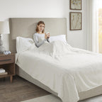 Serta Ribbed Micro Fleece Heated Blanket, Queen, Ivory