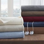 Serta Ribbed Micro Fleece Heated Blanket, Queen, Ivory