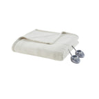 Serta Ribbed Micro Fleece Heated Blanket, Queen, Ivory