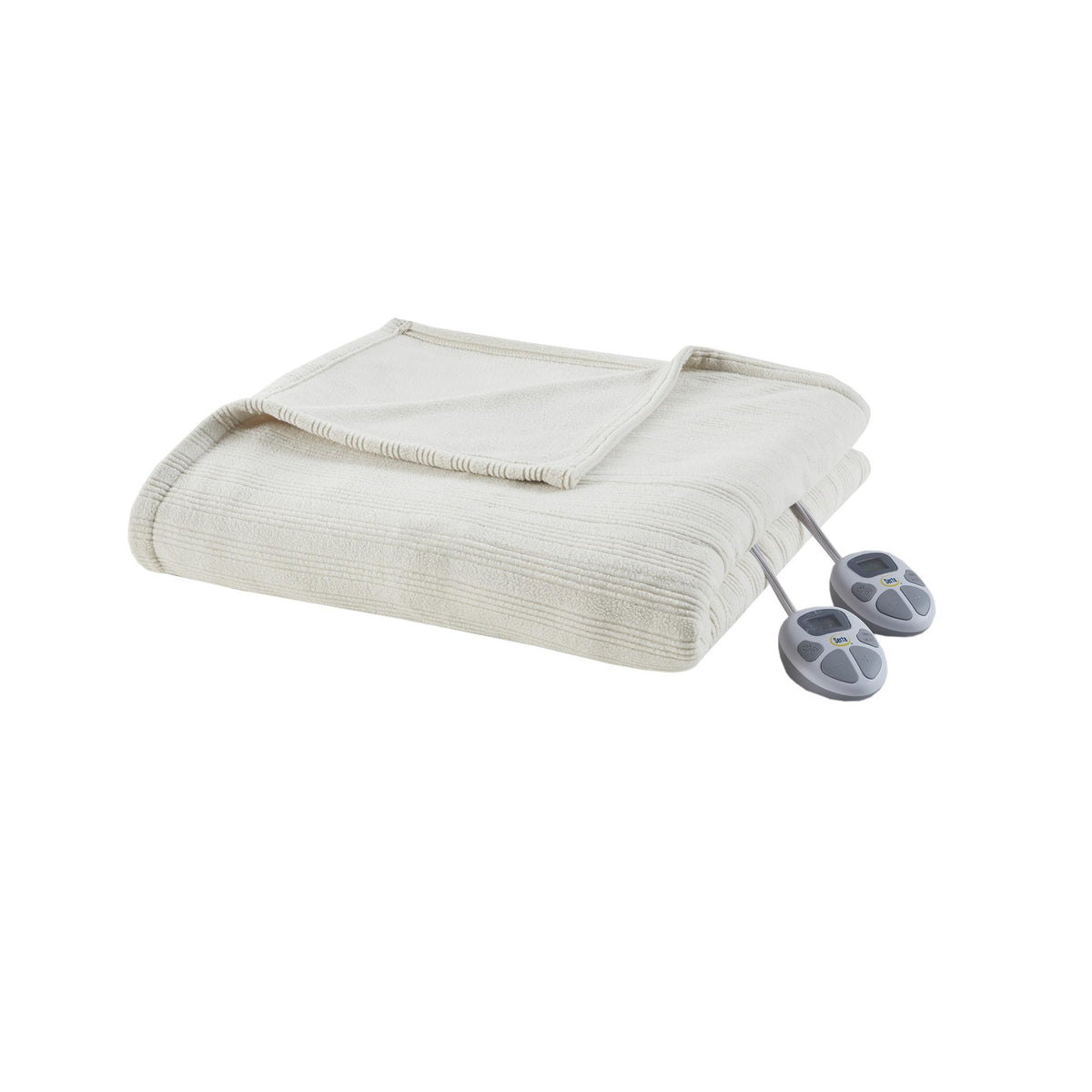 Serta Ribbed Micro Fleece Heated Blanket, Queen, Ivory