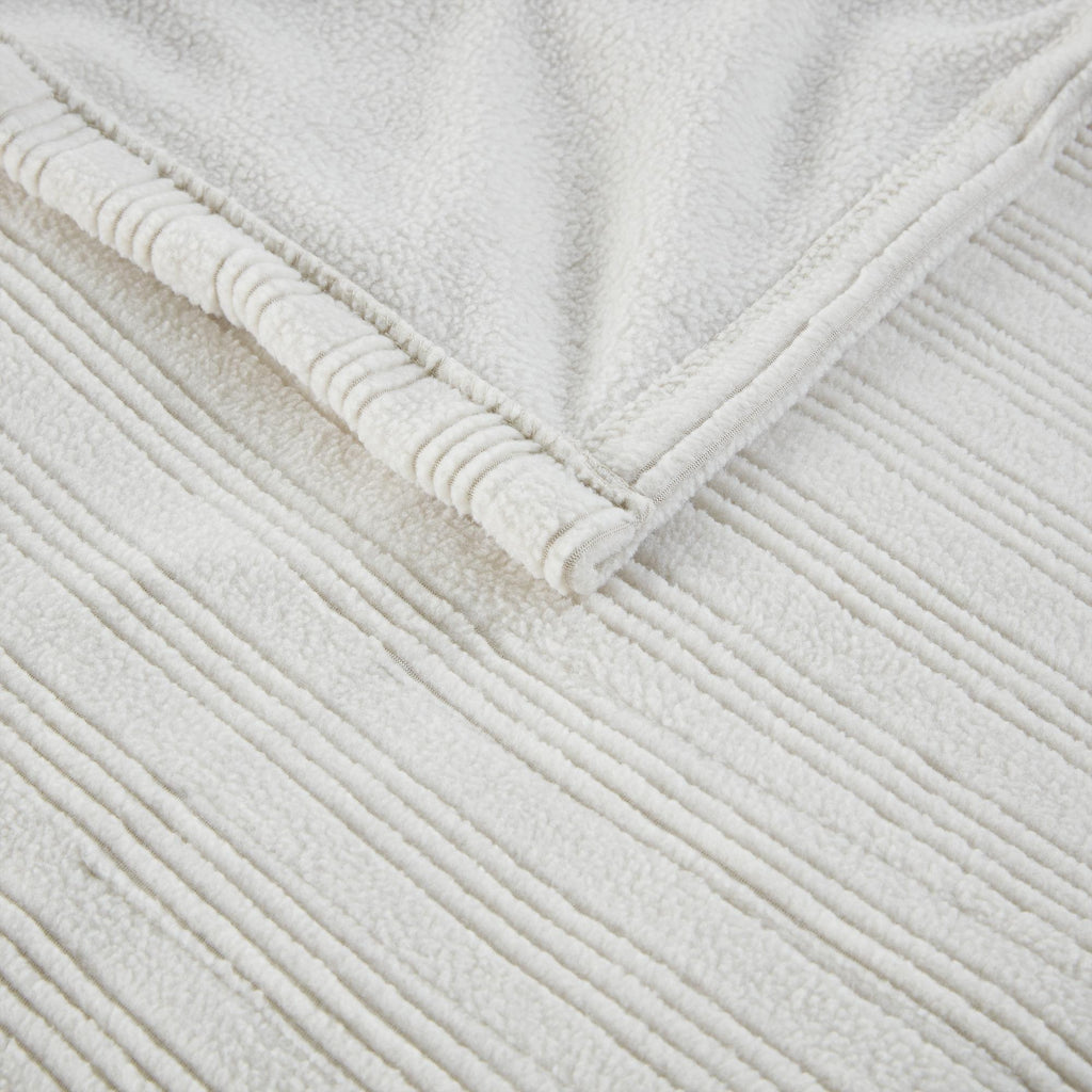 Serta Ribbed Micro Fleece Heated Blanket, Queen, Ivory
