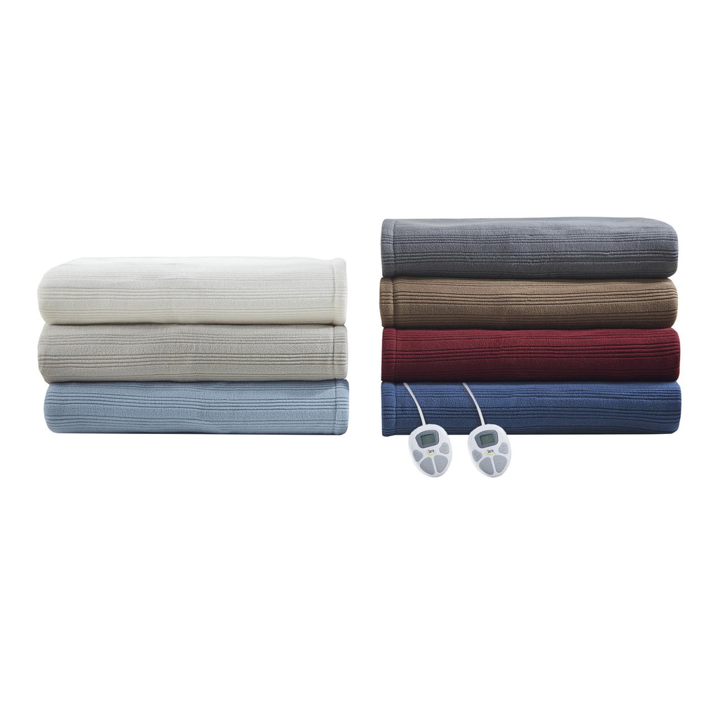 Serta Ribbed Micro Fleece Heated Blanket, Queen, Ivory