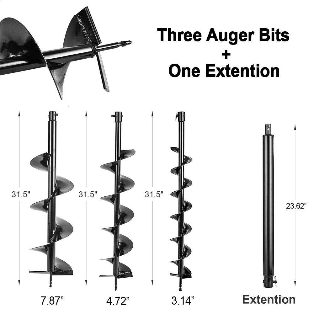 tuoke gas powered post hole digger earth auger drill 62cc 2 stroke with 3 auger bits + extension bar for fence and planting