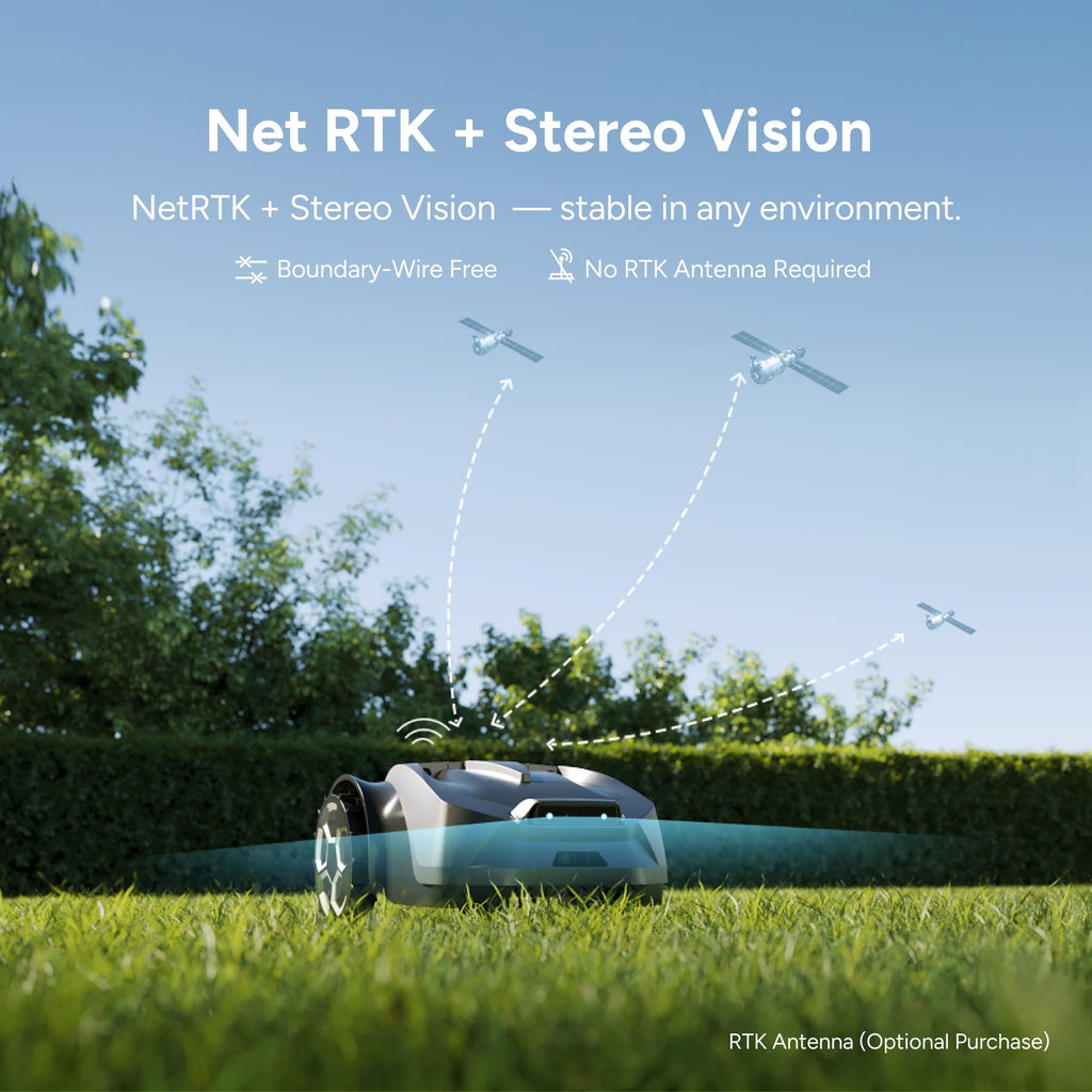 R55 Robot Lawn Mower Wire Free, Robotic Mower for Up to 0.4 Acre | NetRTK &amp; Stereo Vision, 3 Mowing Modes, AI Obstacle Avoidance, 5.5H Runtime, 25°(46%) Slope, 30-zone app Control