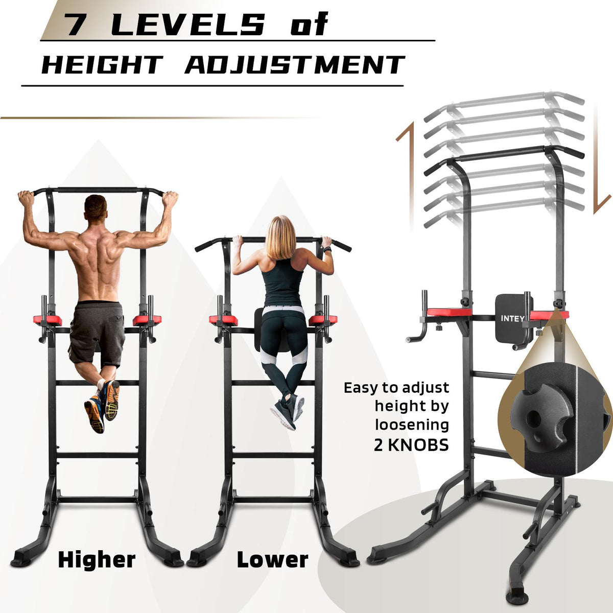 INTEY Power Tower Workout Dip Station Pull Up Bar for Home Gym Strength Training Fitness Equipment 2021 Newer Version