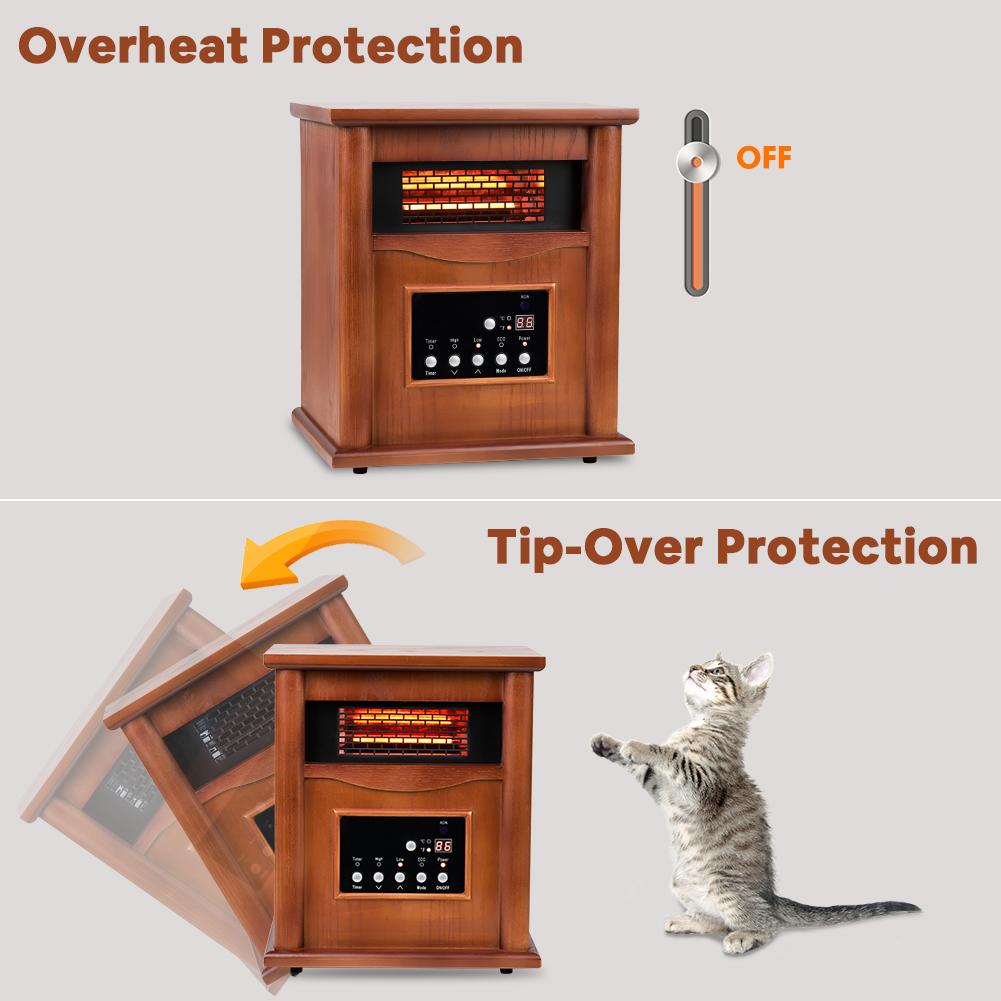 LifePlus 1500W Electric Infrared Quartz Indoor Space Heater W/ LED Digital Screen, Remote Control, 12H Timer