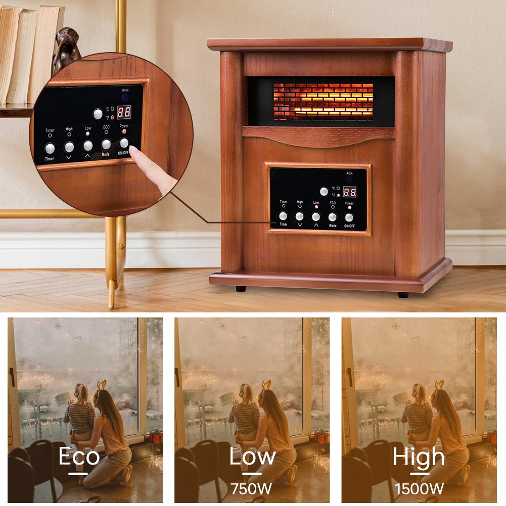 LifePlus 1500W Electric Infrared Quartz Indoor Space Heater W/ LED Digital Screen, Remote Control, 12H Timer