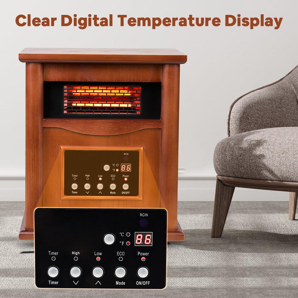 LifePlus 1500W Electric Infrared Quartz Indoor Space Heater W/ LED Digital Screen, Remote Control, 12H Timer