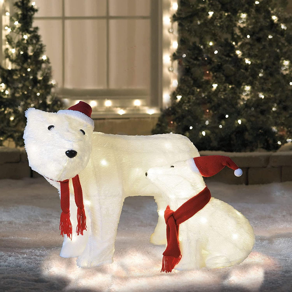 Uncommon 2 LED Lighted Chenille Polar Bears Outdoor Christmas Decorations ● SellerDirect220