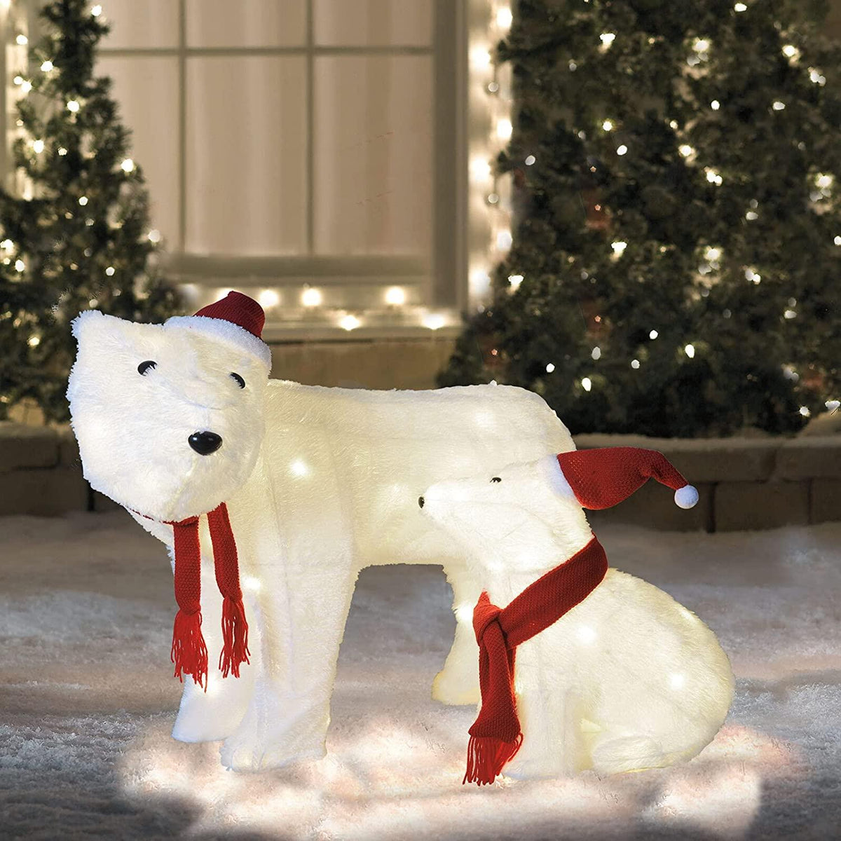 Uncommon 2 LED Lighted Chenille Polar Bears Outdoor Christmas Decorations ● SellerDirect220