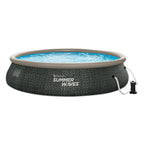 Summer Waves P1A01642E 16ft x 42in Round Quick Set Inflatable Ring Above Ground Swimming Pool with Ladder and Filter Pump, Dark
