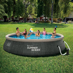 Summer Waves P1A01642E 16ft x 42in Round Quick Set Inflatable Ring Above Ground Swimming Pool with Ladder and Filter Pump, Dark