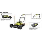 RYOBI Push Lawn Mower 18 in. 40-V 2-in-1 4.0 Ah Battery Charger Li-Ion Cordless