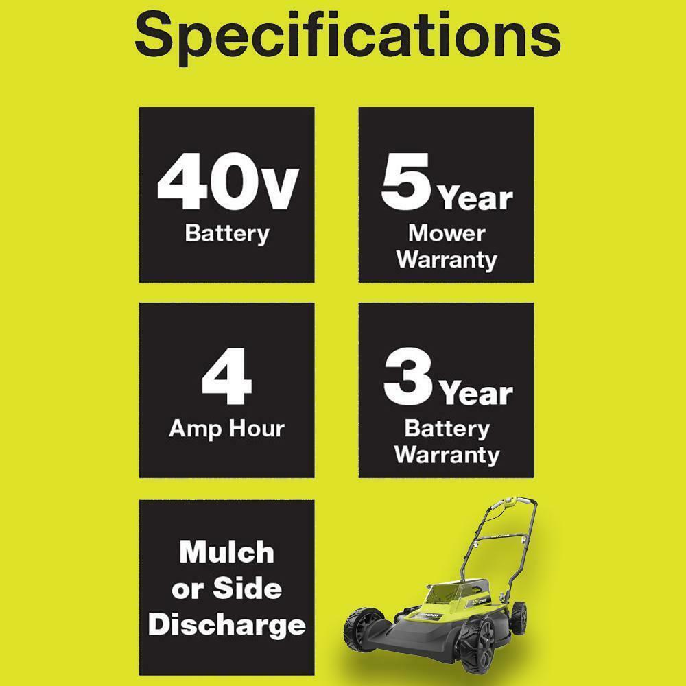 RYOBI Push Lawn Mower 18 in. 40-V 2-in-1 4.0 Ah Battery Charger Li-Ion Cordless