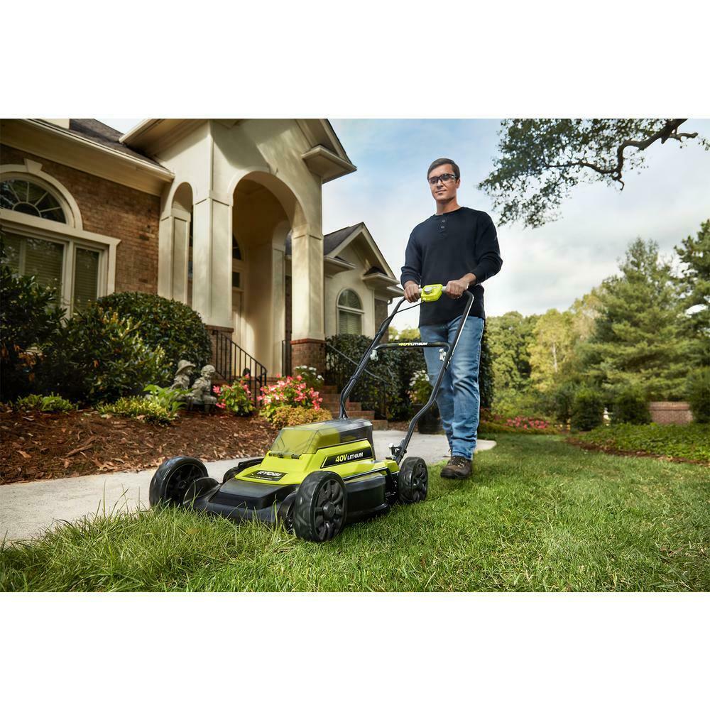 RYOBI Push Lawn Mower 18 in. 40-V 2-in-1 4.0 Ah Battery Charger Li-Ion Cordless