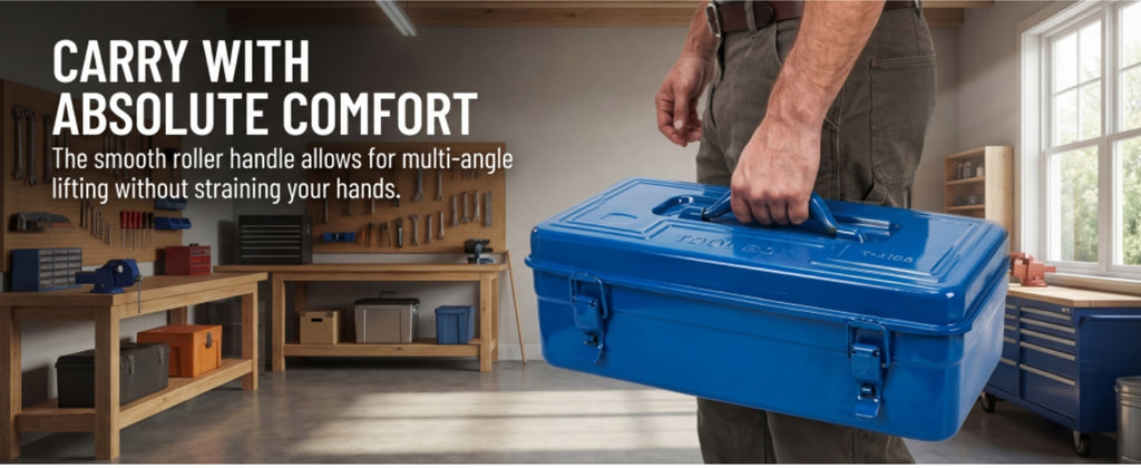 Portable Steel Tool Box, 16 Inch Metal Tool Organizer Box with Double Latch Closure and Handle, Heavy Duty StoraToolbox Chest for Workshop, Garage, Warehouse, Household, Blue