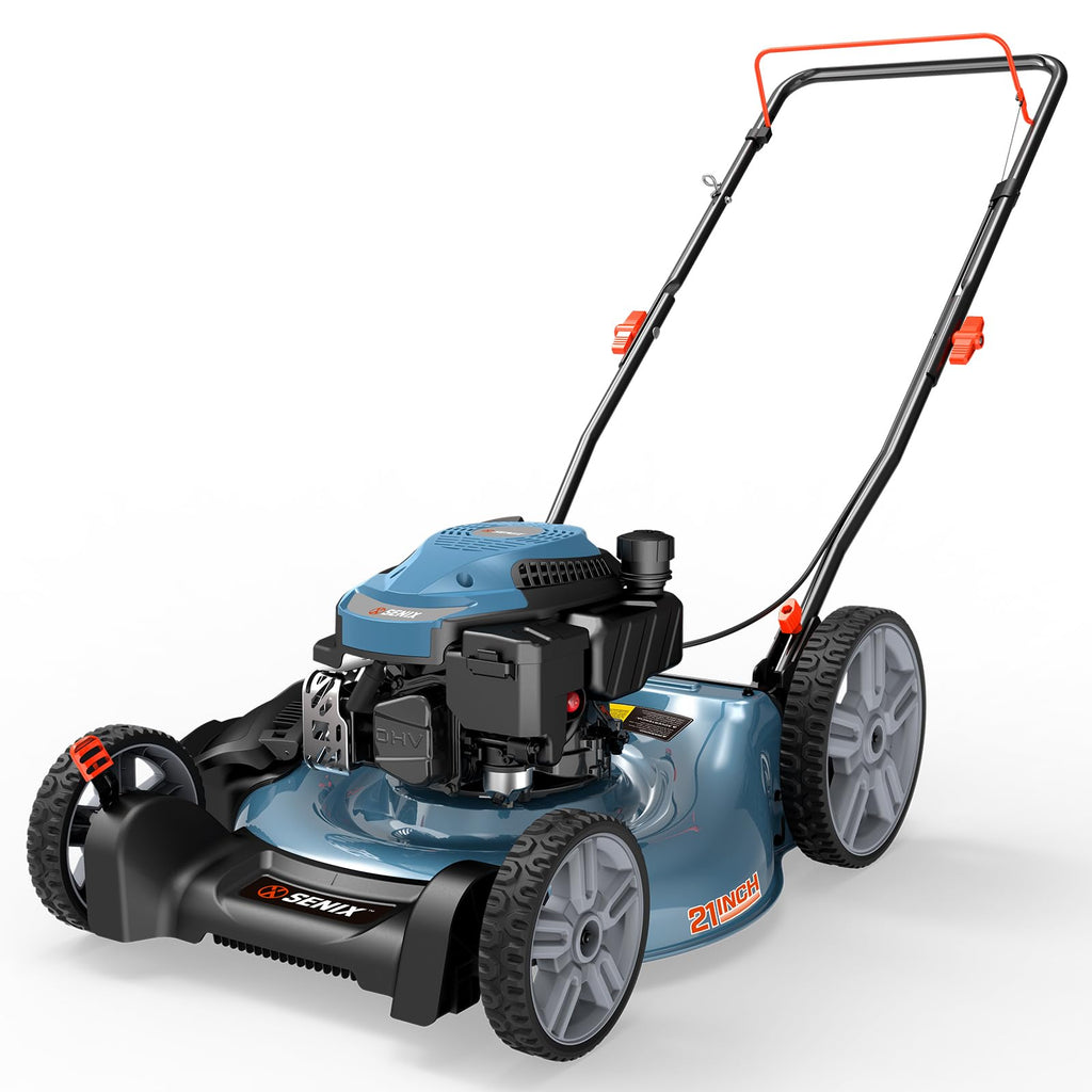 144 cc Gas Lawn Mower, 21 inch 2-in-1 Push with Mulching and Side Discharge, 4-Cycle Engine, 6 Position Cutting Height Adjustment for Yard and Garden