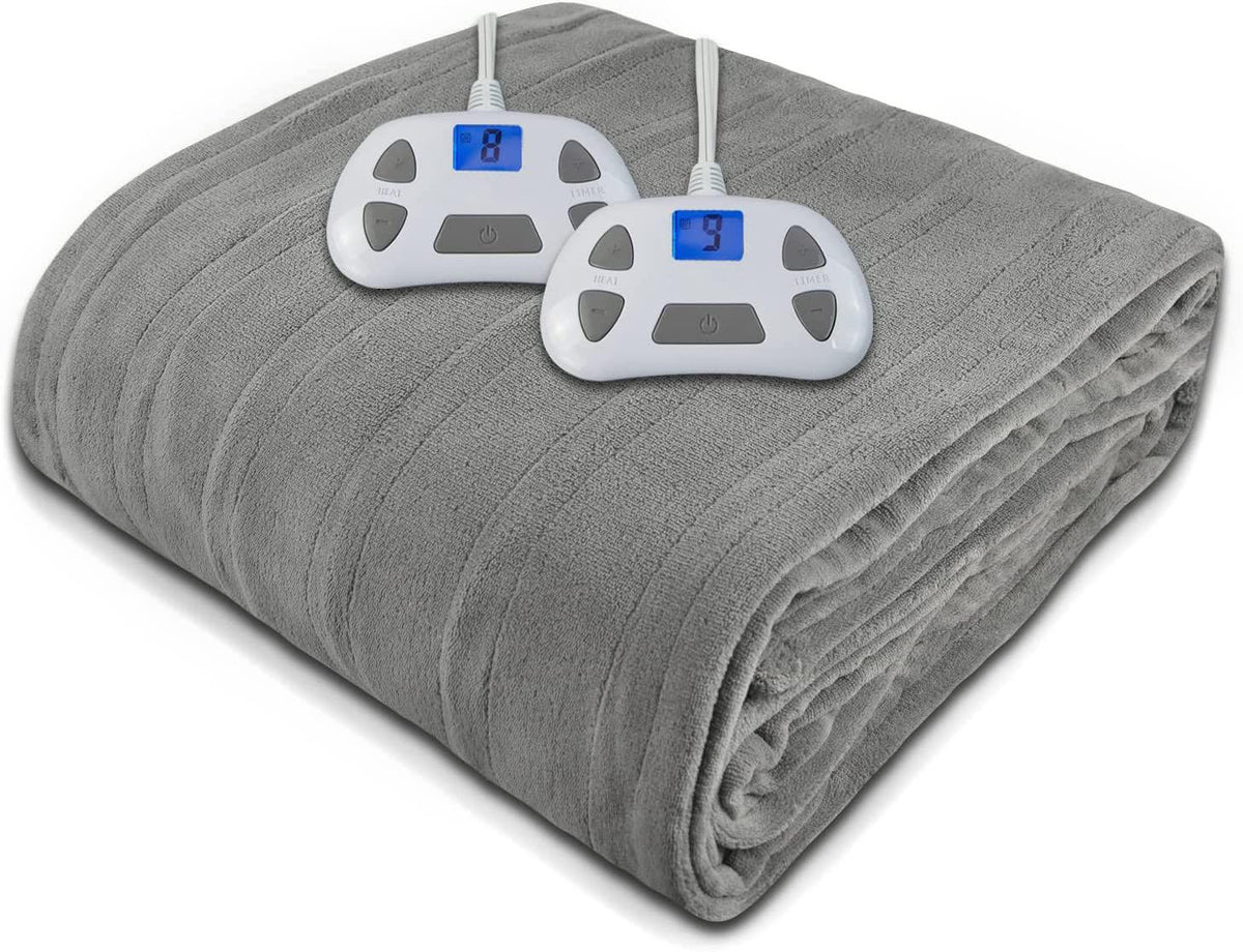 Kamileo Electric Blanket Queen Size Dual Control 84x90 Inch, Heated Blanket Soft Flannel, Heating Blanket 10 Heating Levels, 1-12 Hours Timed Off, Machine Washable