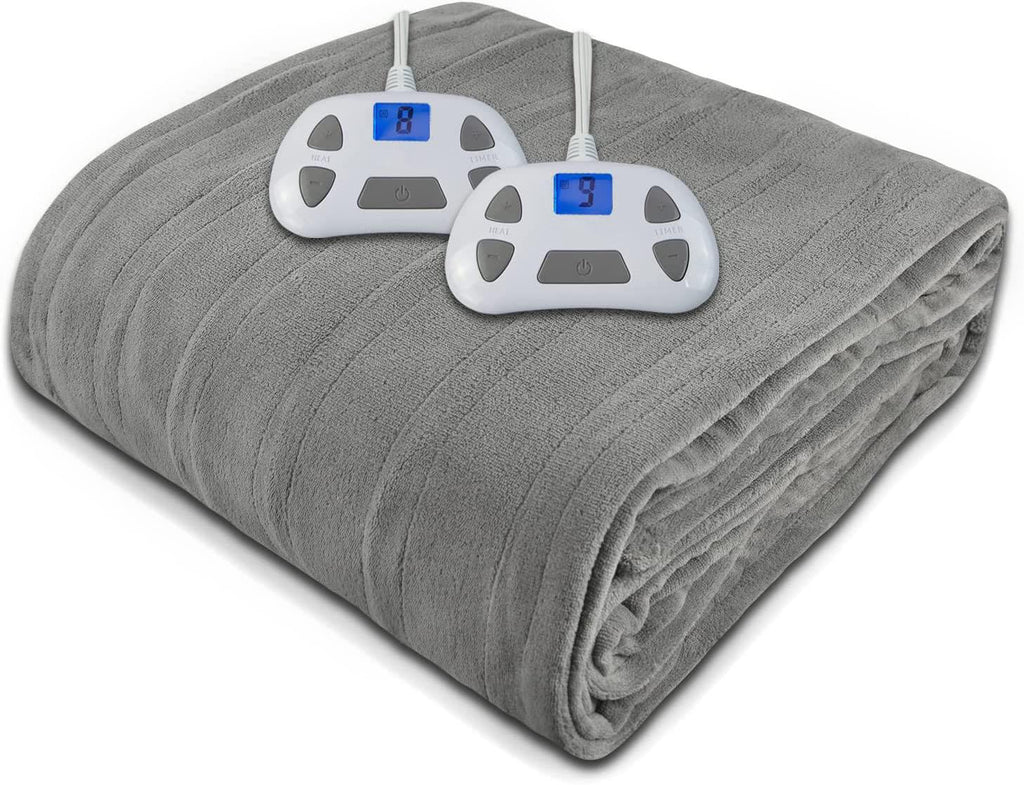 Kamileo Electric Blanket Queen Size Dual Control 84x90 Inch, Heated Blanket Soft Flannel, Heating Blanket 10 Heating Levels, 1-12 Hours Timed Off, Machine Washable