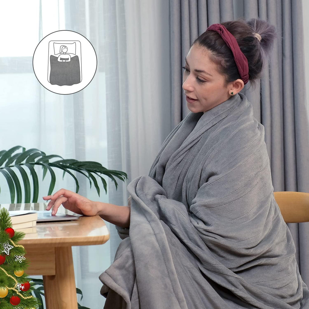Kamileo Electric Blanket Queen Size Dual Control 84x90 Inch, Heated Blanket Soft Flannel, Heating Blanket 10 Heating Levels, 1-12 Hours Timed Off, Machine Washable