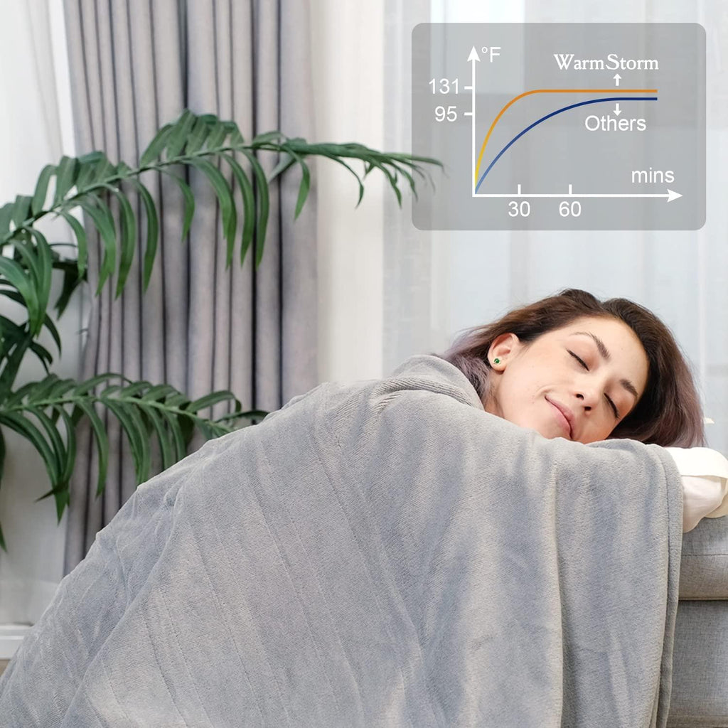 Kamileo Electric Blanket Queen Size Dual Control 84x90 Inch, Heated Blanket Soft Flannel, Heating Blanket 10 Heating Levels, 1-12 Hours Timed Off, Machine Washable