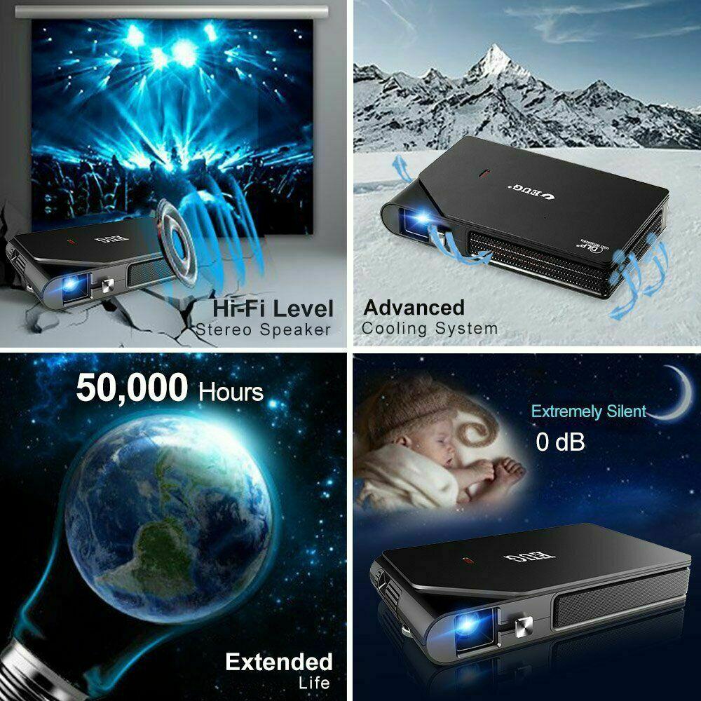 eug travel wifi size dlp projector 3d hd home cinema airplay miracast 7000:1 tv