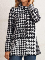 Houndstooth Print Casual Long-sleeved T-shirt