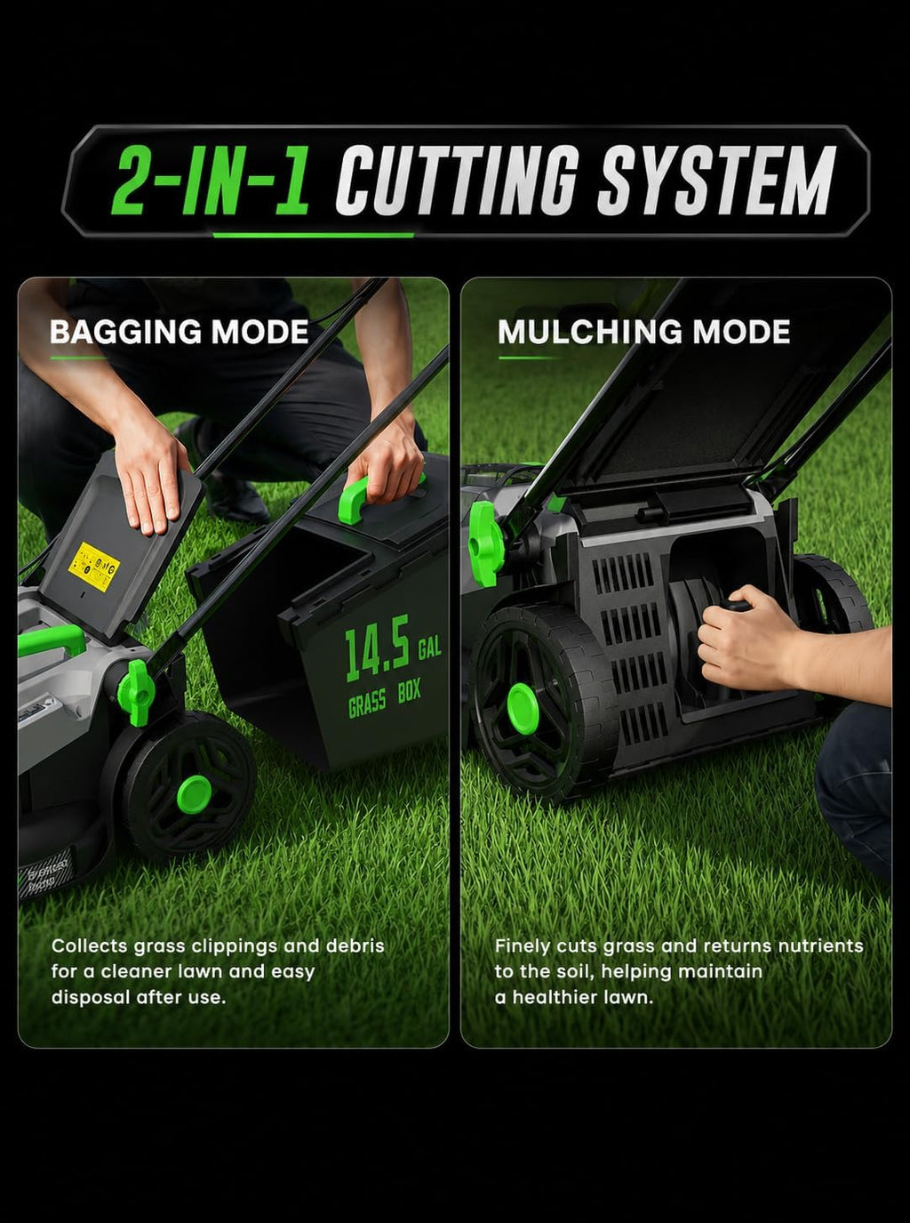 40V Cordless Lawn Mower, 16-Inch Brushless Electric Push Mower with 4.0Ah Battery &amp; Charger, 2-in-1 Mulching and Bagging, 5-Position Height Adjustment, Lightweight Foldable , Green