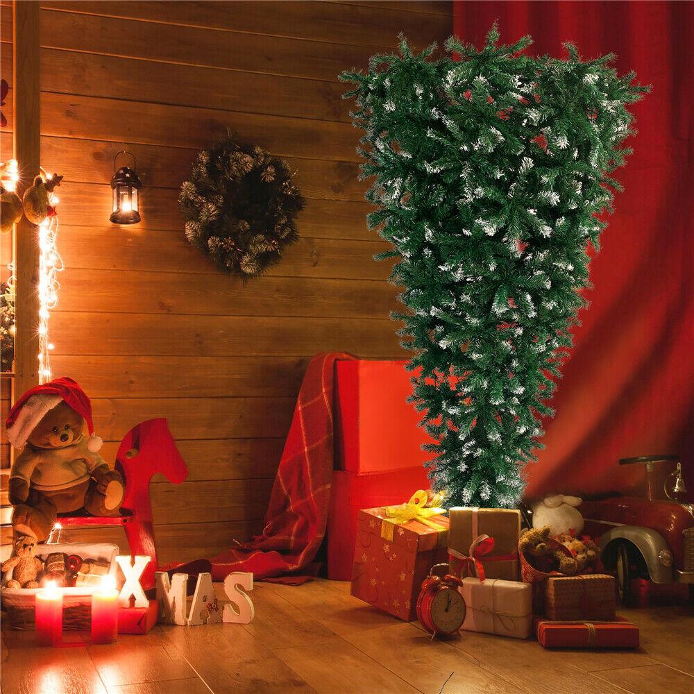 7.4ft Upside Down Green Christmas Tree with LED Warm White Lights Easy Assembly