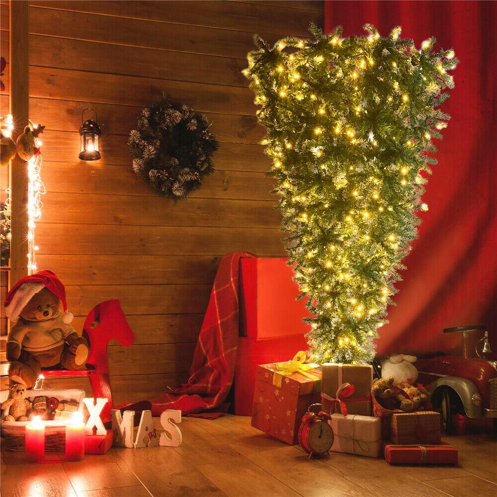 7.4ft Upside Down Green Christmas Tree with LED Warm White Lights Easy Assembly