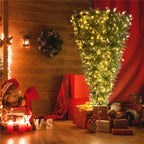 7.4ft Upside Down Green Christmas Tree with LED Warm White Lights Easy Assembly