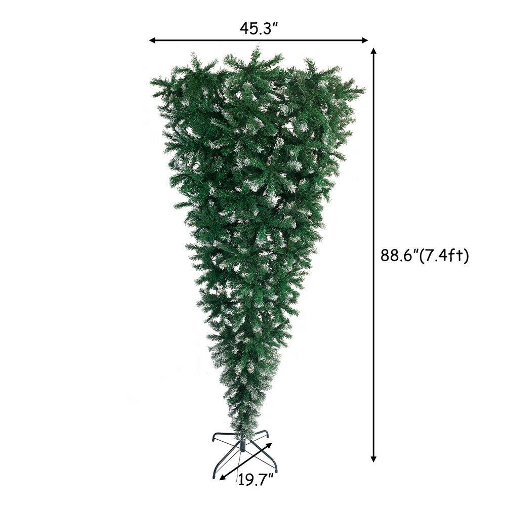 7.4ft Upside Down Green Christmas Tree with LED Warm White Lights Easy Assembly