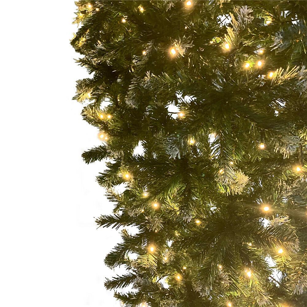 7.4ft Upside Down Green Christmas Tree with LED Warm White Lights Easy Assembly