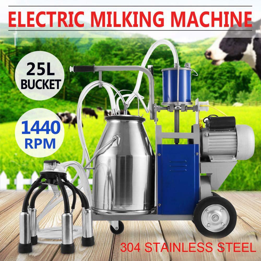 tevedin electric milking machine cows milking machine milker machine 110v milking equipment portable electric milker 25l stainless steel single bucket for farm cows goats