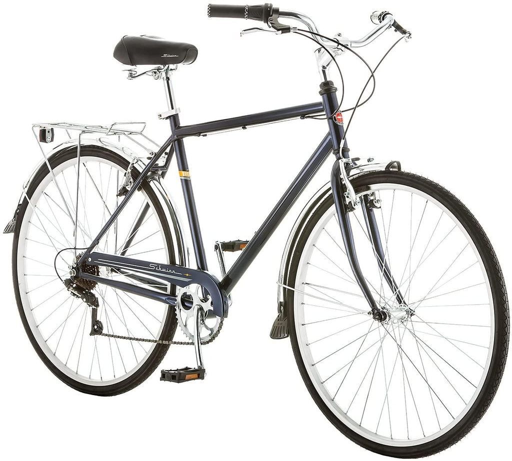 Schwinn Wayfarer Adult Bike Hybrid Retro-Styled Cruiser, 18-Inch/Medium Steel Step-Over Frame, 7-Speed Drivetrain, Rear Rack, 700C Wheels, Blue