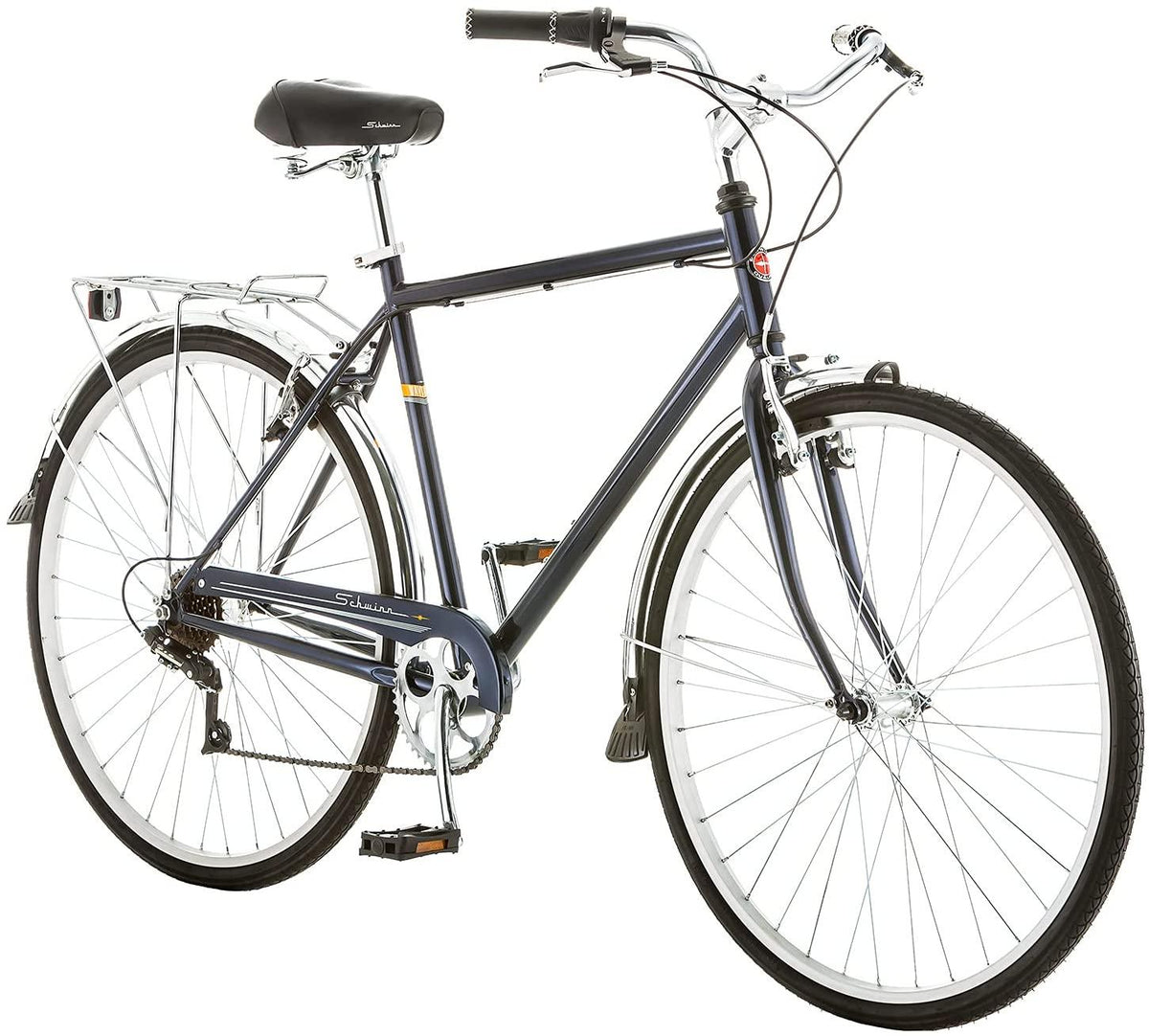 Schwinn Wayfarer Adult Bike Hybrid Retro-Styled Cruiser, 18-Inch/Medium Steel Step-Over Frame, 7-Speed Drivetrain, Rear Rack, 700C Wheels, Blue