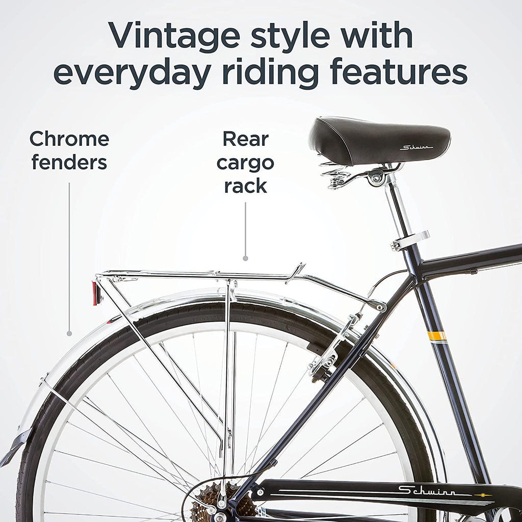 Schwinn Wayfarer Adult Bike Hybrid Retro-Styled Cruiser, 18-Inch/Medium Steel Step-Over Frame, 7-Speed Drivetrain, Rear Rack, 700C Wheels, Blue