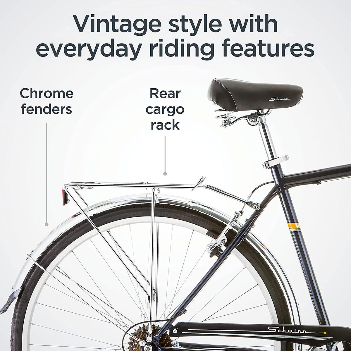 Schwinn Wayfarer Adult Bike Hybrid Retro-Styled Cruiser, 18-Inch/Medium Steel Step-Over Frame, 7-Speed Drivetrain, Rear Rack, 700C Wheels, Blue