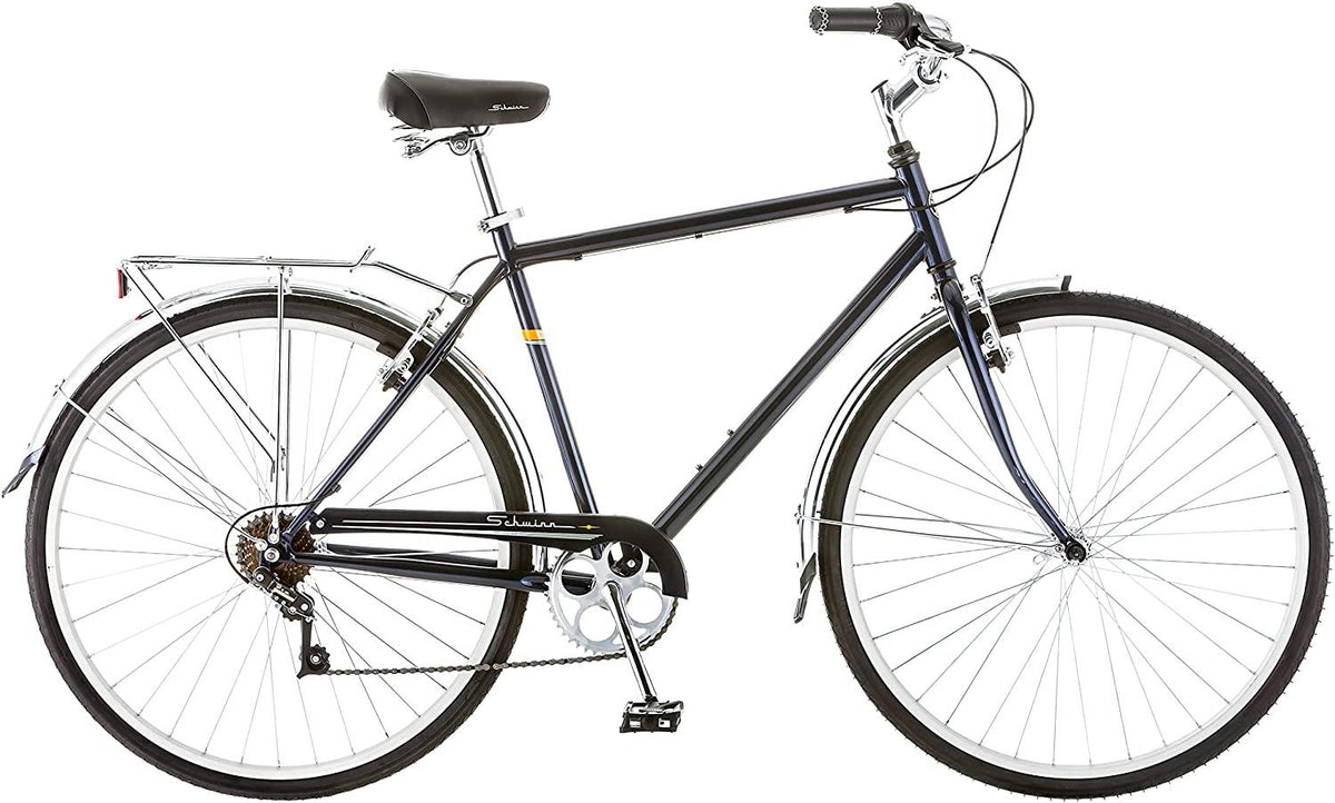 Schwinn Wayfarer Adult Bike Hybrid Retro-Styled Cruiser, 18-Inch/Medium Steel Step-Over Frame, 7-Speed Drivetrain, Rear Rack, 700C Wheels, Blue