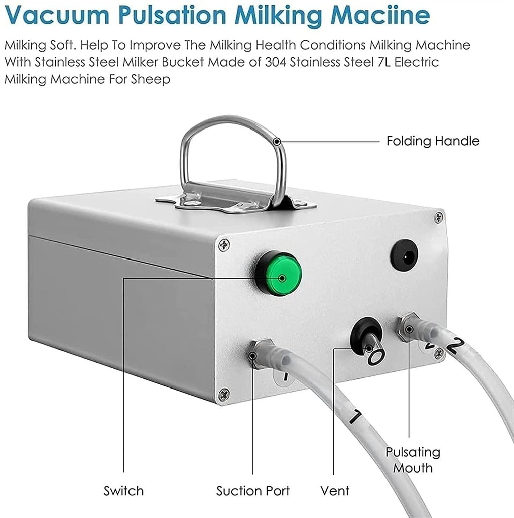 qlwy-mq electric milking machine for goat sheep,5l/7l/14lstainless steel milker machine,with 2 teat cups,portable pulsation vacuum pump,automatic stop equipment for sheep livestock home farm