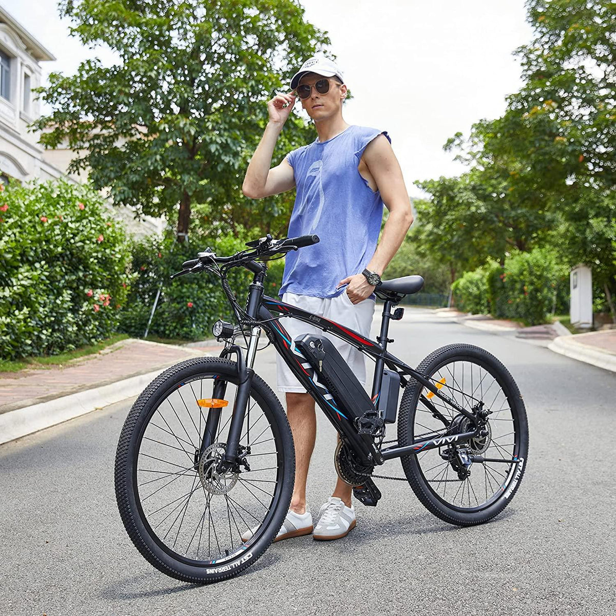 VIVI 27.5'' Electric Bike 500W Electric Mountain Bike, 48V Ebike with 10.4Ah Removable Lithium-Ion Battery,  21-Speed Gear Electric Bicycles, Dual Disc Brakes &amp; Front Suspension Fork
