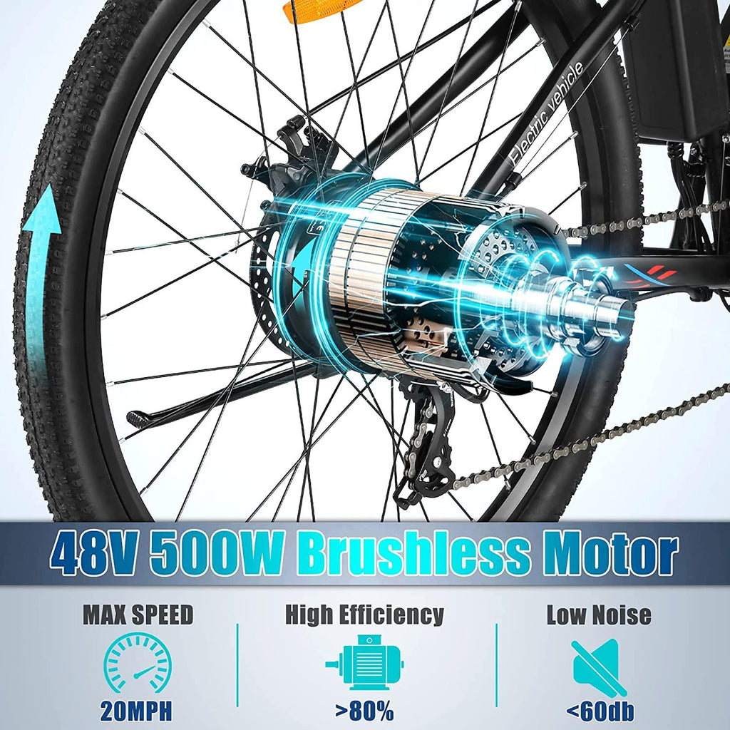 VIVI 27.5'' Electric Bike 500W Electric Mountain Bike, 48V Ebike with 10.4Ah Removable Lithium-Ion Battery,  21-Speed Gear Electric Bicycles, Dual Disc Brakes &amp; Front Suspension Fork