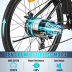 VIVI 27.5'' Electric Bike 500W Electric Mountain Bike, 48V Ebike with 10.4Ah Removable Lithium-Ion Battery,  21-Speed Gear Electric Bicycles, Dual Disc Brakes &amp; Front Suspension Fork