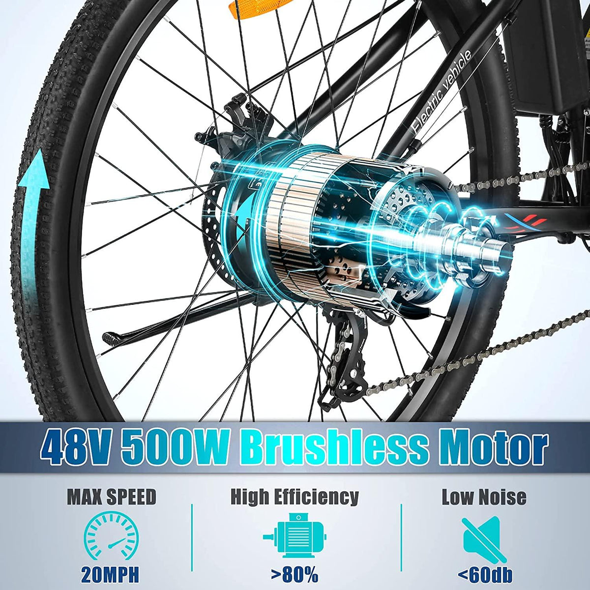 VIVI 27.5'' Electric Bike 500W Electric Mountain Bike, 48V Ebike with 10.4Ah Removable Lithium-Ion Battery,  21-Speed Gear Electric Bicycles, Dual Disc Brakes &amp; Front Suspension Fork