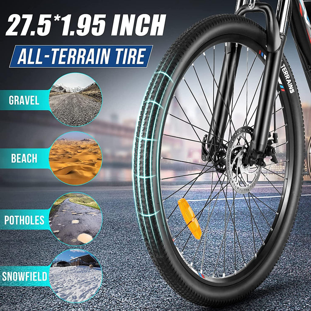 VIVI 27.5'' Electric Bike 500W Electric Mountain Bike, 48V Ebike with 10.4Ah Removable Lithium-Ion Battery,  21-Speed Gear Electric Bicycles, Dual Disc Brakes &amp; Front Suspension Fork