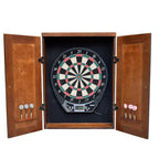 Brookline Electronic Dartboard Cabinet Set in Walnut Finish