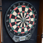 Brookline Electronic Dartboard Cabinet Set in Walnut Finish