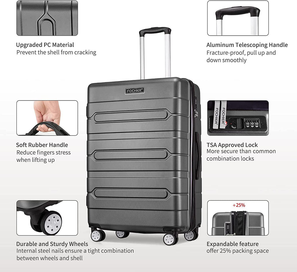 Fochier 3 Piece Expandable Luggage Set with TSA Lock, Hard Shell Rolling Suitcase Set with 4 Spinner Wheels for Women Man , 20 24 28 Inch
