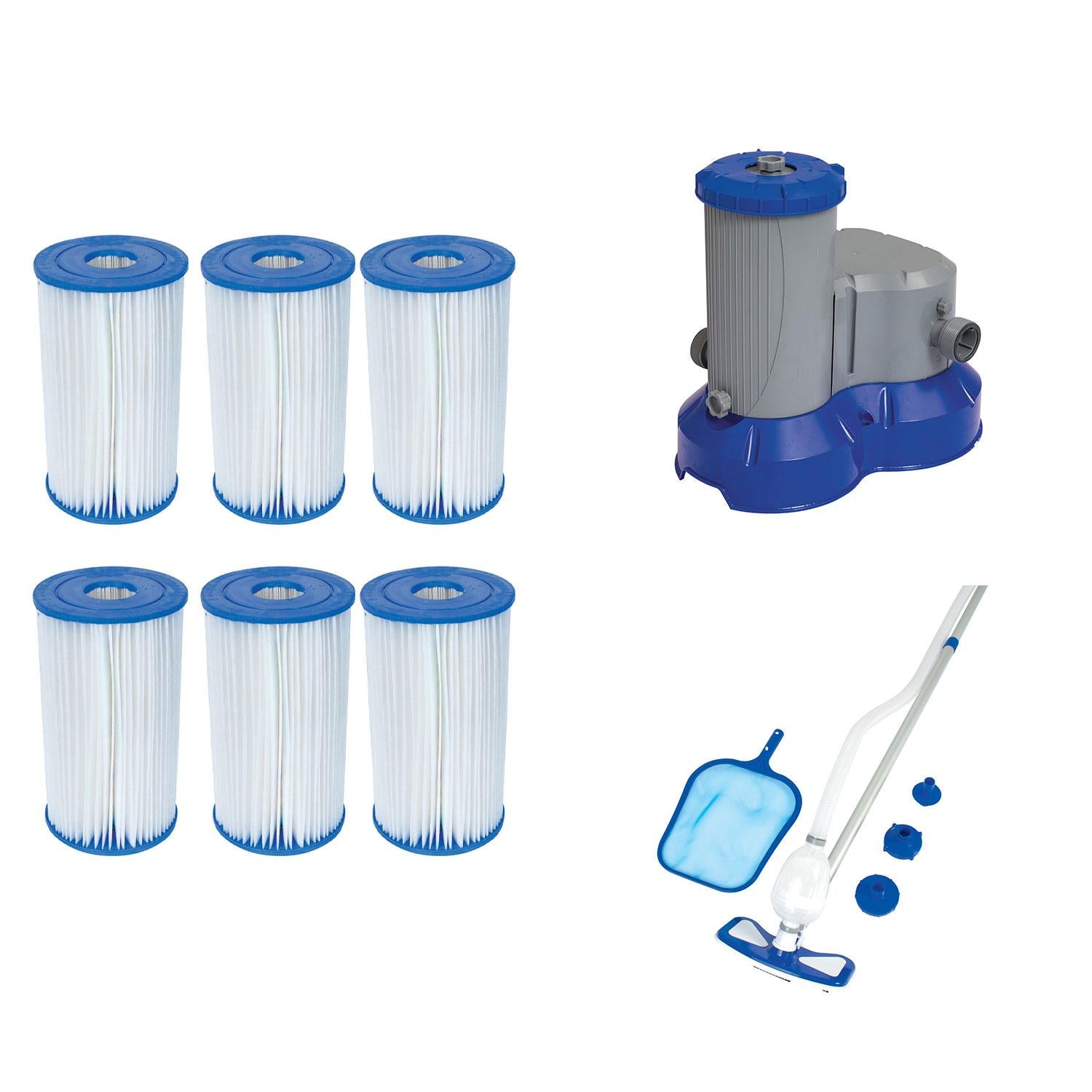 bestway cartridge type iv or b (6 pack) + pool filter pump + pool cleaning kit