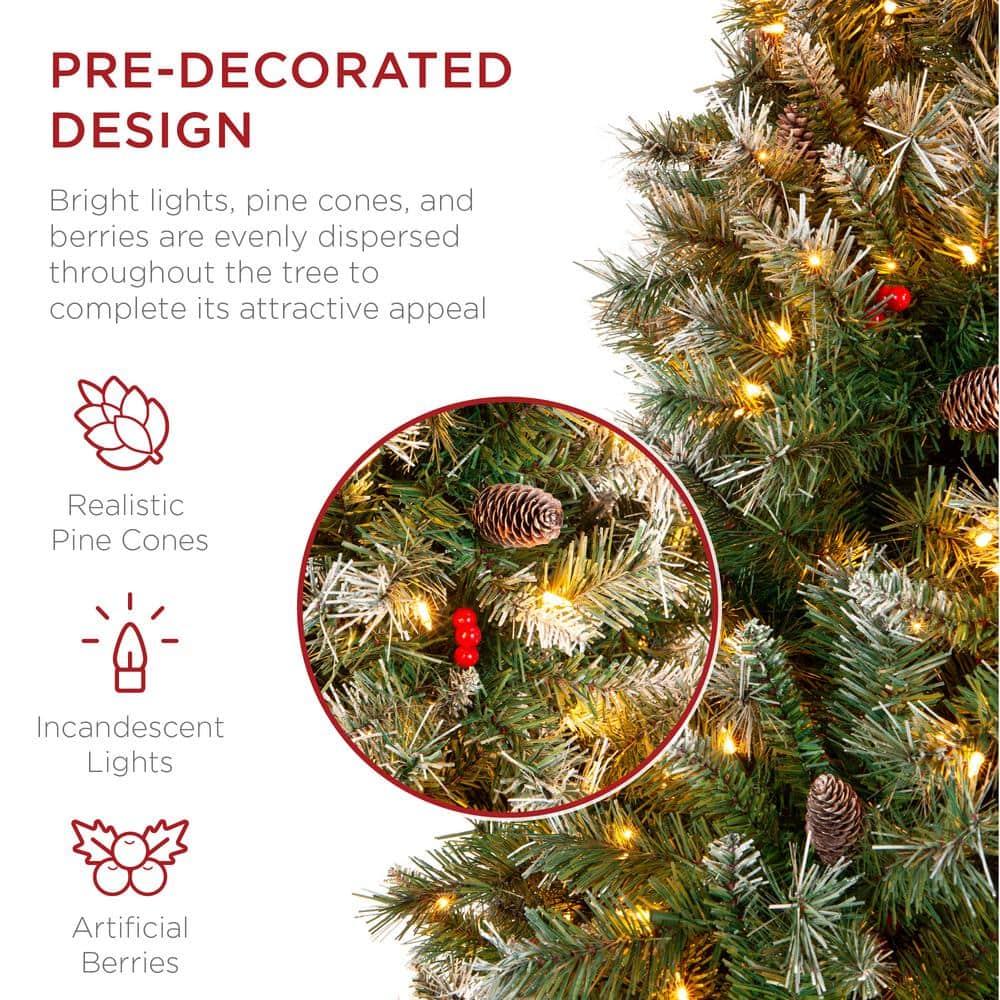 6 ft. Pre-Lit Incandescent Flocked Pre-Decorated Artificial Christmas Tree with 250 Warm White Lights
